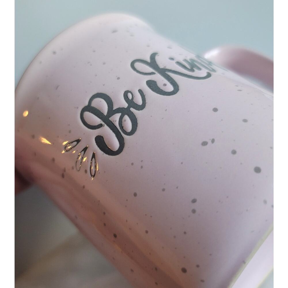 Cottagecore Pink and Grey Speckled BE KIND Ceramic Coffee or Tea Mug 14 oz - Picture 9 of 10